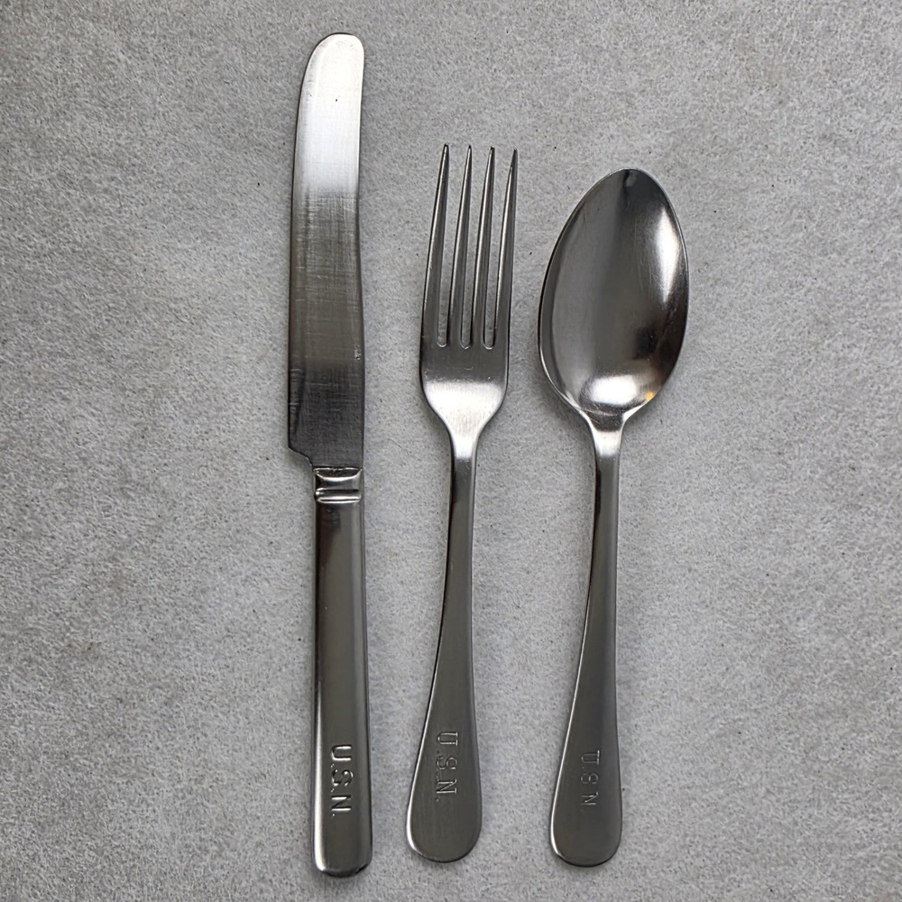 Vintage US Navy USN Reed & Barton Flatware 3 Pc Fork Spoon Knife Military